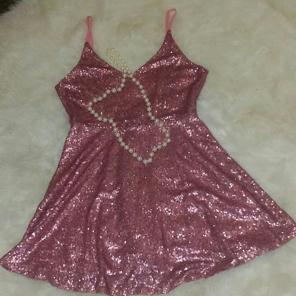 Pink sequin mini dress